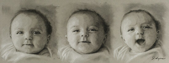 Evolution of a Smile — charcoal on paper by Jenny Lyon
