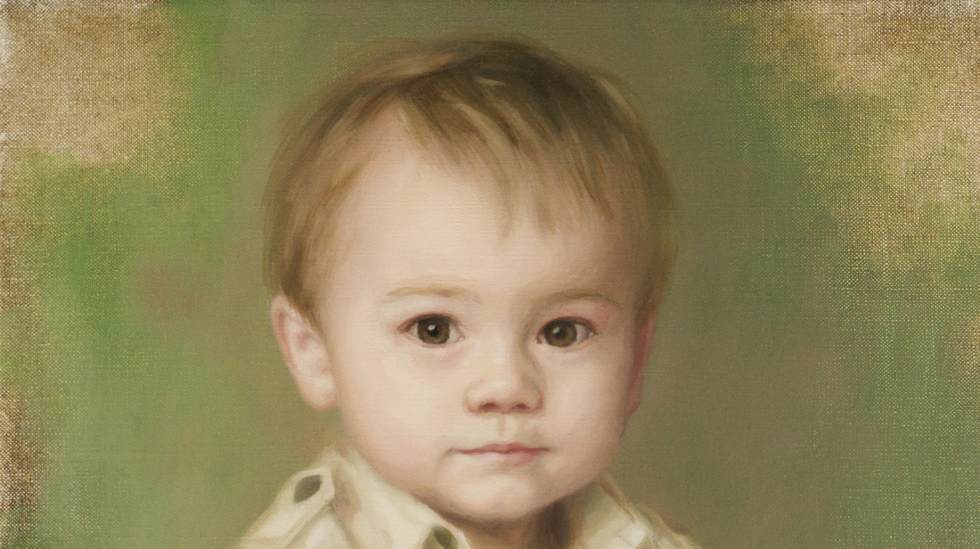 baby portrait oil painting by Atlanta portrait artist Jenny Lyon detail