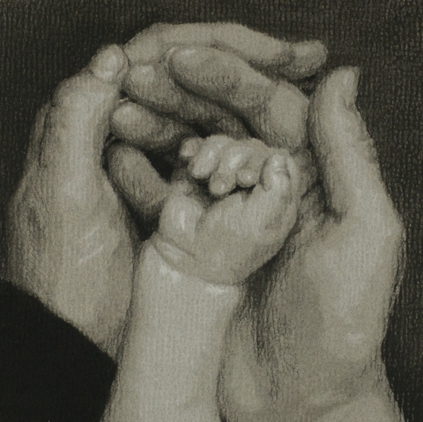 mother and baby hands figure portrait drawing by Atlanta portrait artist Jenny Lyon