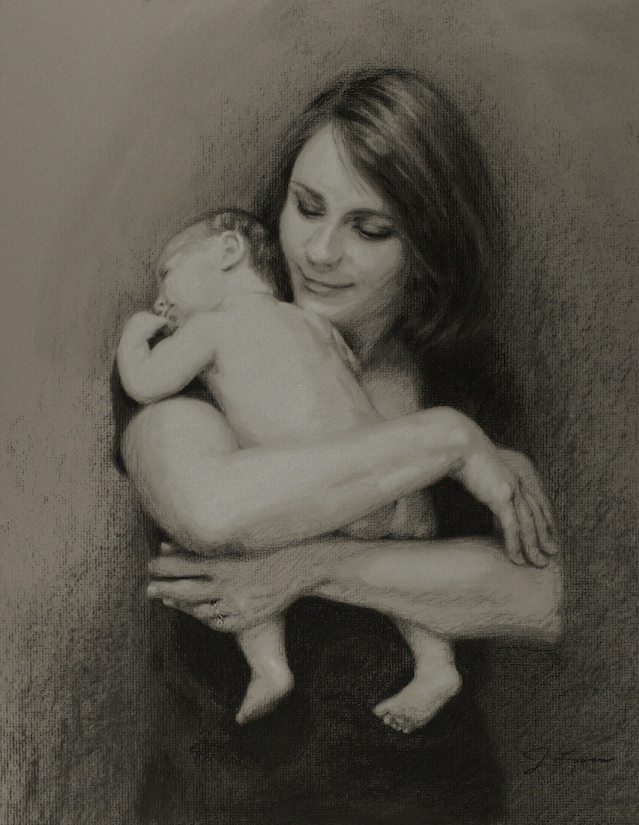 mother and baby portrait drawing by Atlanta portrait artist Jenny Lyon